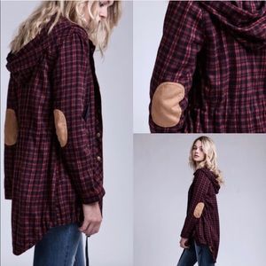 Blu Pepper Plaid Hooded Jacket with Elbow Patch